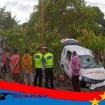 Sat Lantas Polres Tanggamus Olah TKP Kecelakaan Ambulance Tabrak Sepeda Motor