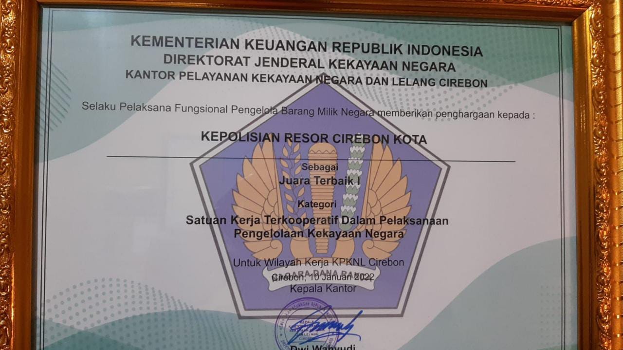 Polres Cirebon Kota Mendapatkan Penghargaan Juara Terbaik ke-1 dari KPKNL