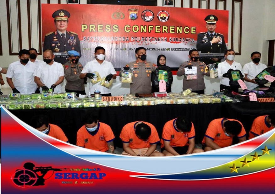 90,7 kg Sabu dan 13,6 kg Ganja Disita Polrestabes Surabaya, 8 Tersangka Berhasil Ditangkap