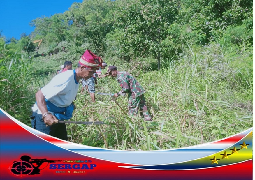 Babinsa Koramil Laratama Gotong Royong Bersama Warga Buka Lahan Tanaman Porang