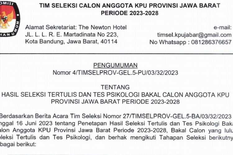 Pansel Calon KPU Jabar Menjaring 28 Calon, Ada 3 Orang Yang Pernah Disanksi DKPP