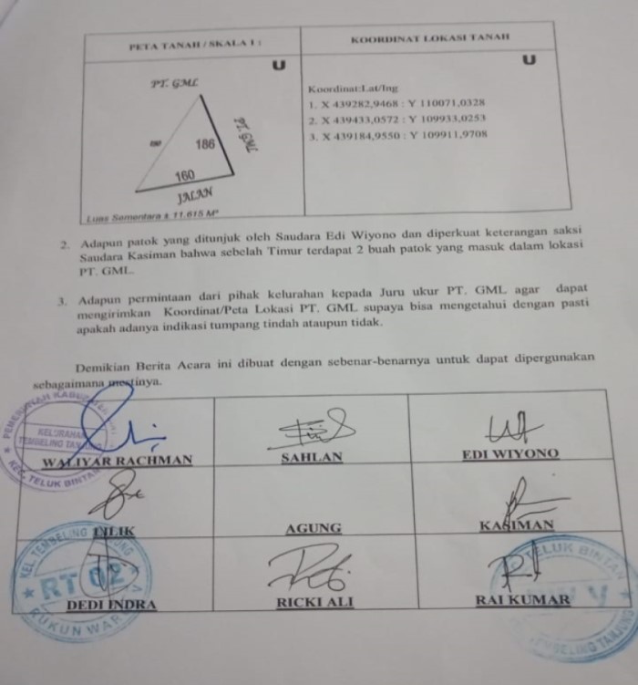 Walau Berita Acara Pengecekan Ulang Lahan Telah Terbit, Pihak PT. GML Enggan Menandatangani Walau Berita Acara Pengecekan Ulang Lahan Telah Terbit, Pihak PT. GML Enggan Menandatangani