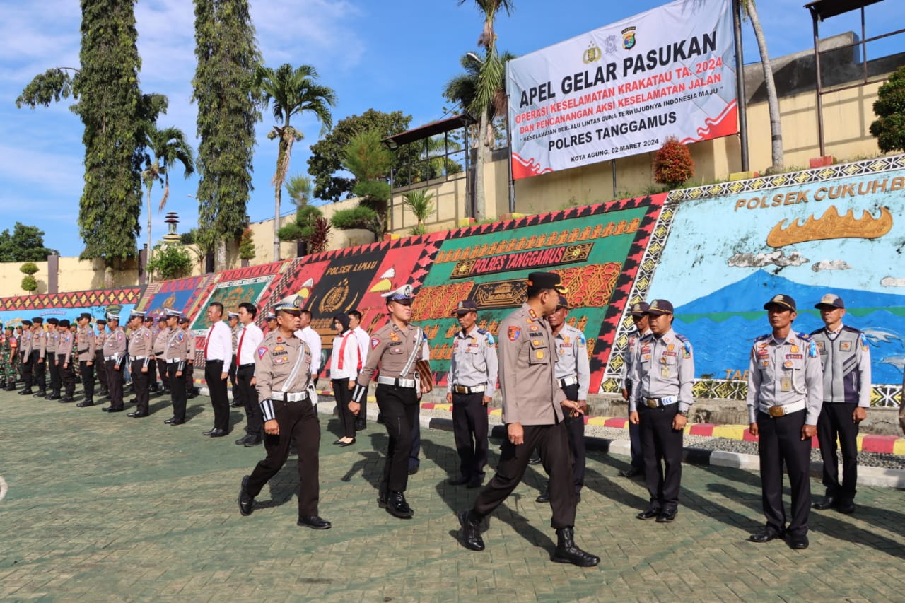 Siap Laksanakan Operasi Keselamatan Krakatau 2024, Polres Tanggamus Gelar Pasukan