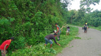 Peduli Lingkungan, Babinsa Tabundung Bersama Warga Gotong Royong Bersihkan Rumput Kanan Kiri Jalan