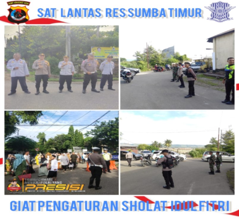 Personel Satlantas Polres Sumba Timur Laksanakan Pengaturan Lalulintas Shalat Idul Fitri 1445 H/2024 Terpusat di Lapangan Pahlawan
