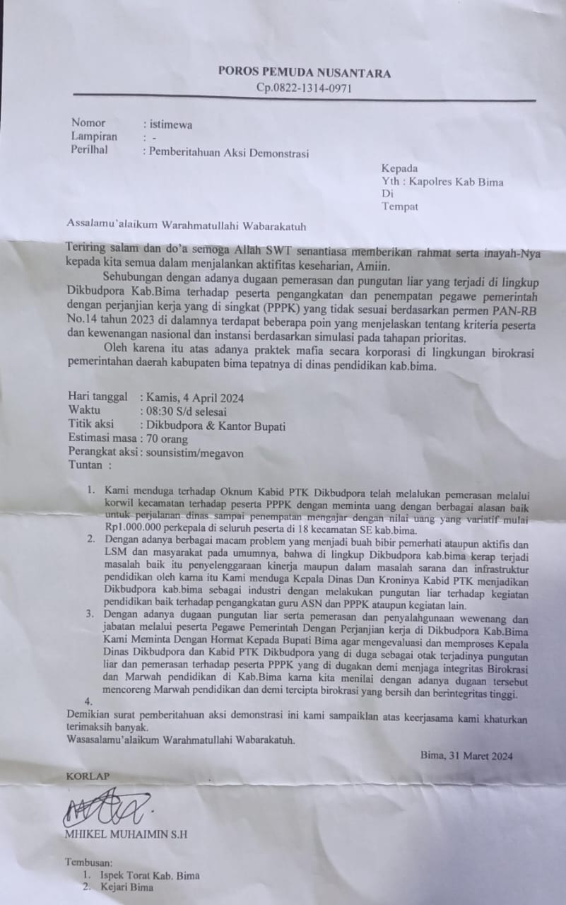 Ketua Forum PPPK Kabupaten Bima Nasarudin, S.Pd : Poros Pemuda Nusantara Ilegal