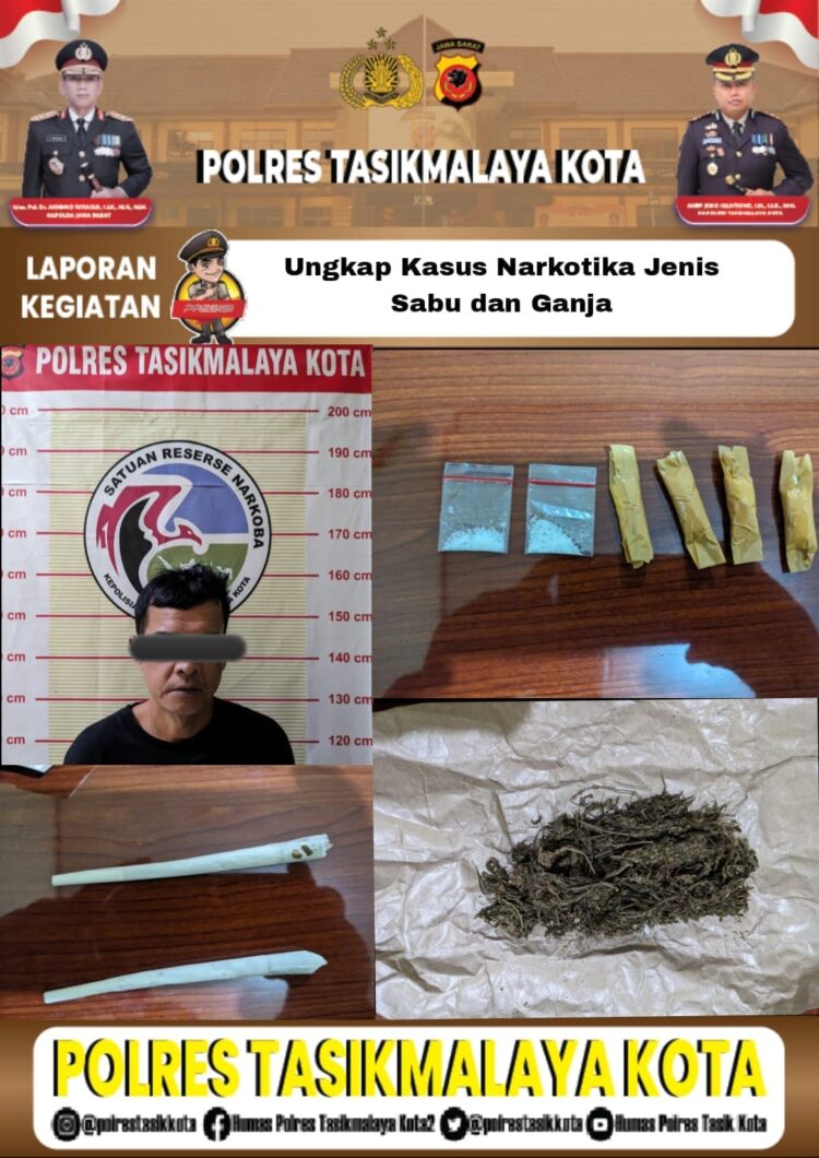 Pria Pengedar Sabu dan Ganja, Diamankan Satnarkoba Polres Tasik Kota