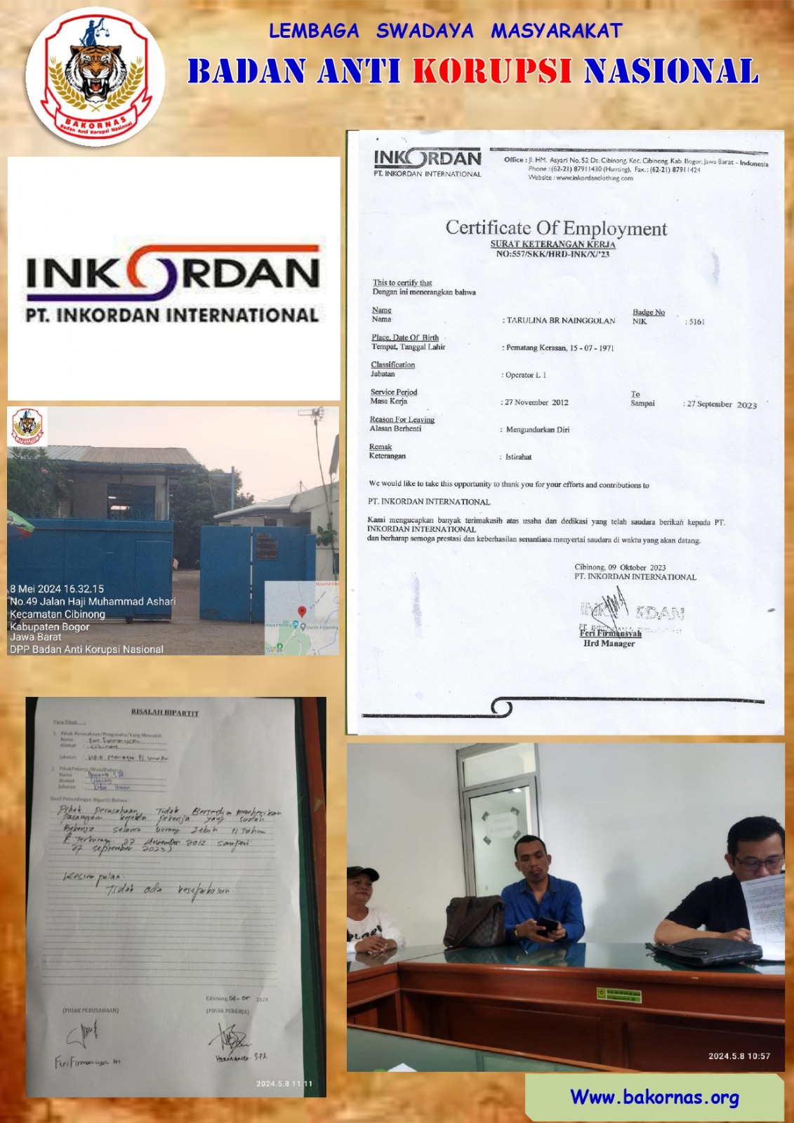 LSM BAKORNAS Somasi PT. INKORDAN INTERNASIONAL, Desak Pihak Terkait Tindak Tegas