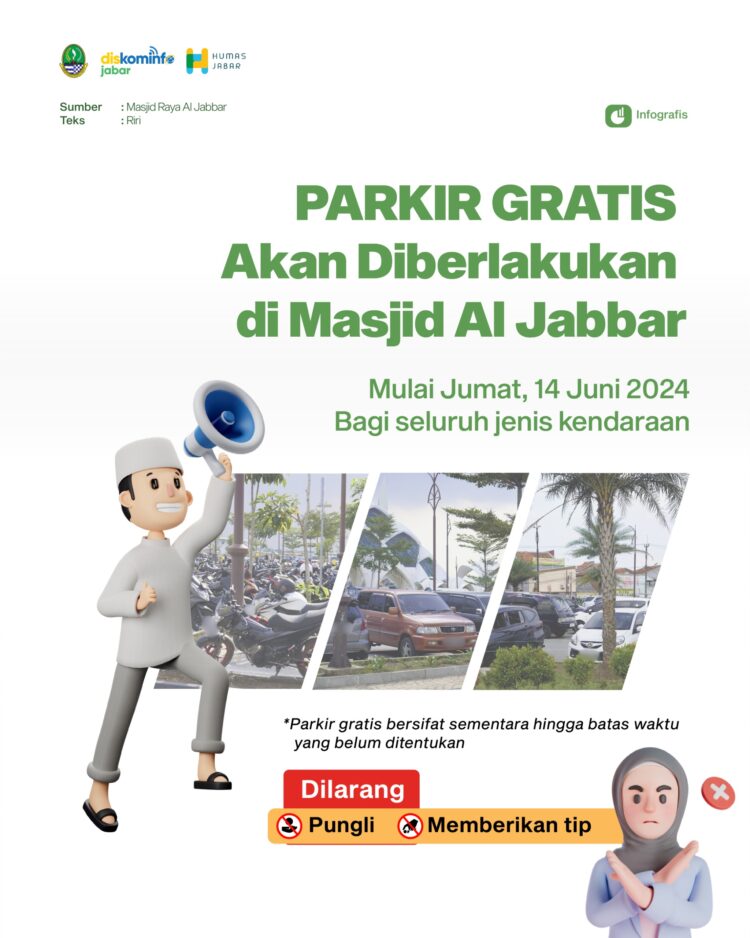 Biaya Parkir di Masjid Raya Al Jabbar Sementara Gratis Pengelola Baru Sedang Dalam Proses Lelang