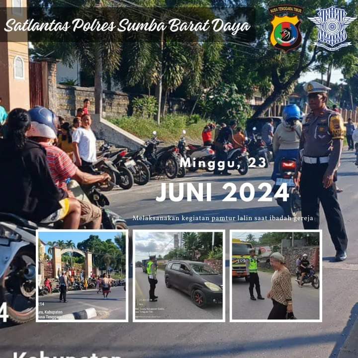 Personil Satlantas Polres Sumba Barat, Melaksanakan Pengaturan Lalin Saat Ibadah Minggu