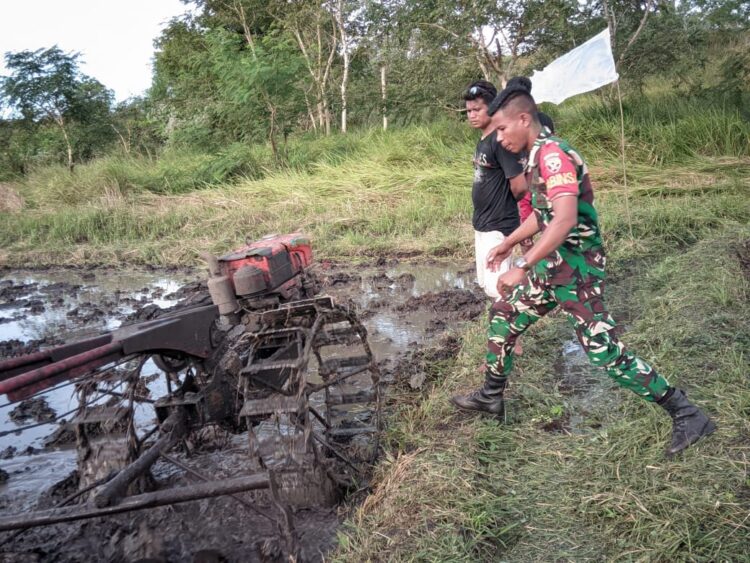 Babinsa Pahunga Lodu Membantu Masyarakat Binaannya Menggarap Lahan Sawah