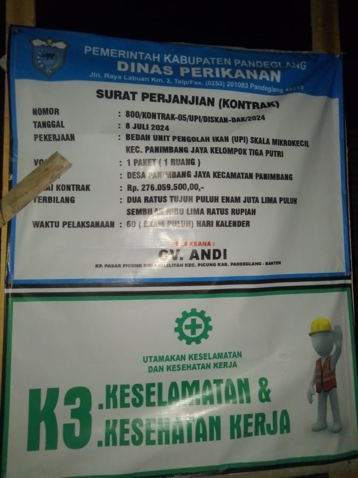 Pekerjaan Bedah Unit Pengolah Ikan Dinas Perikanan Pandeglang Pelaksana CV. ANDI Disorot Aktivis, Anggaran Pantastis Pembangunan Dinilai ASJAD