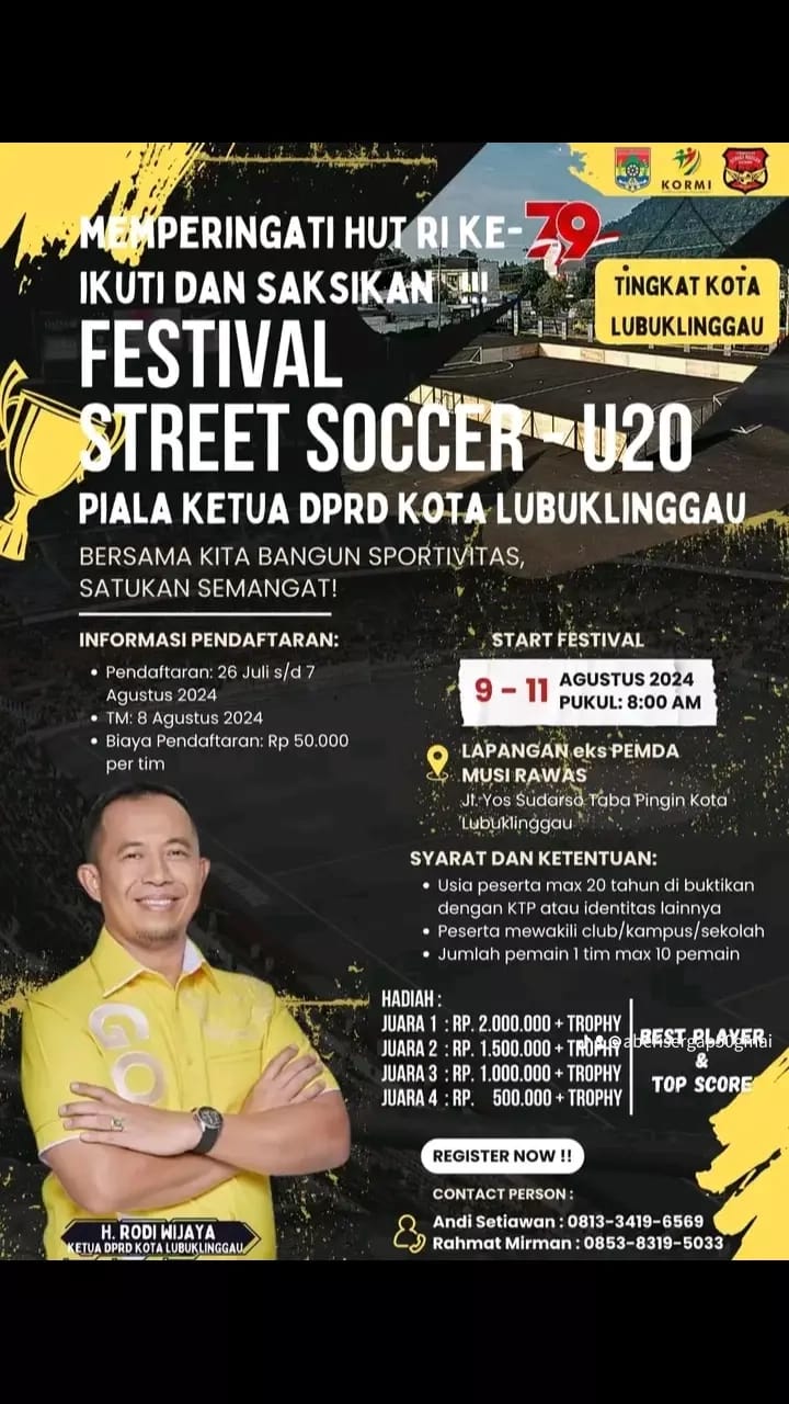 Yuk Tonton.!!! Festival Street Soccer U20 Piala Ketua DPRD Lubuklinggau HRW Yuk Tonton.!!! Festival Street Soccer U20 Piala Ketua DPRD Lubuklinggau HRW