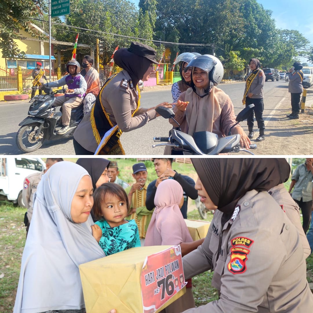 Sambut HUT Polwan Ke- 76, Srikandi Polres Bima Berbagi Bansos dan Bhakti Religi