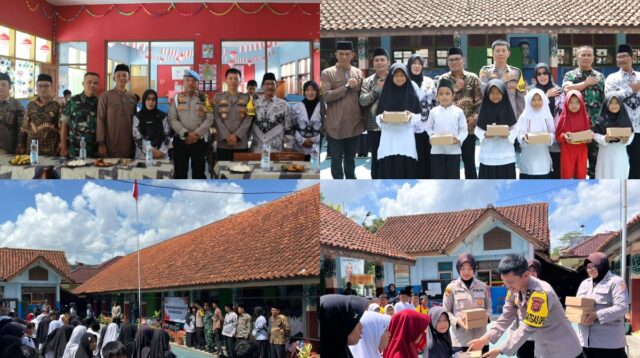 Tingkatkan Gizi Anak, Polres Tasikmalaya Kota Berikan Makan Siang Gratis ke SDN Cibangun Kidul Kecamatan Cibeureum