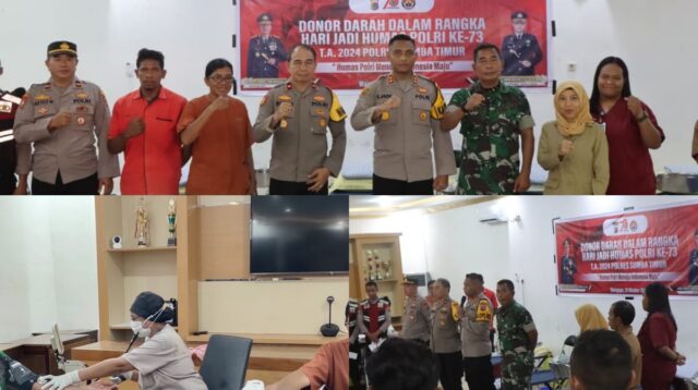 Kasdim 1601/ST Hadiri Kegiatan Donor Darah di Polres Sumba Timur dalam Rangka Hari Jadi Humas ke-73