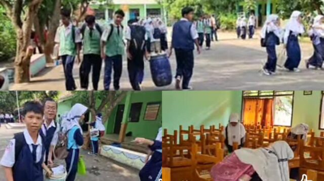 Viral Gotong Royong Siswa/I SMP Negeri 4 Kotabaru Karawang Dalam Bersih Lingkungan Kelas