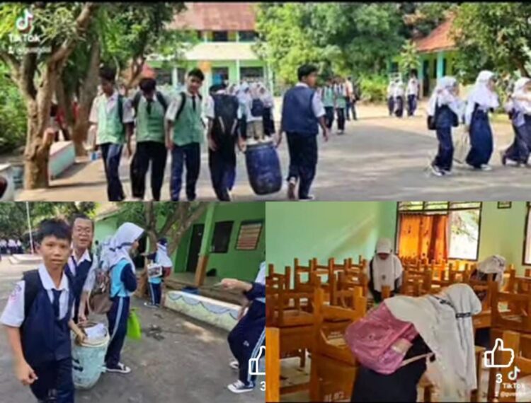 Viral Gotong Royong Siswa/I SMP Negeri 4 Kotabaru Karawang Dalam Bersih Lingkungan Kelas