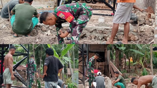 Babinsa Lewa Bantu Warga Mengecor Bak Penampungan Air