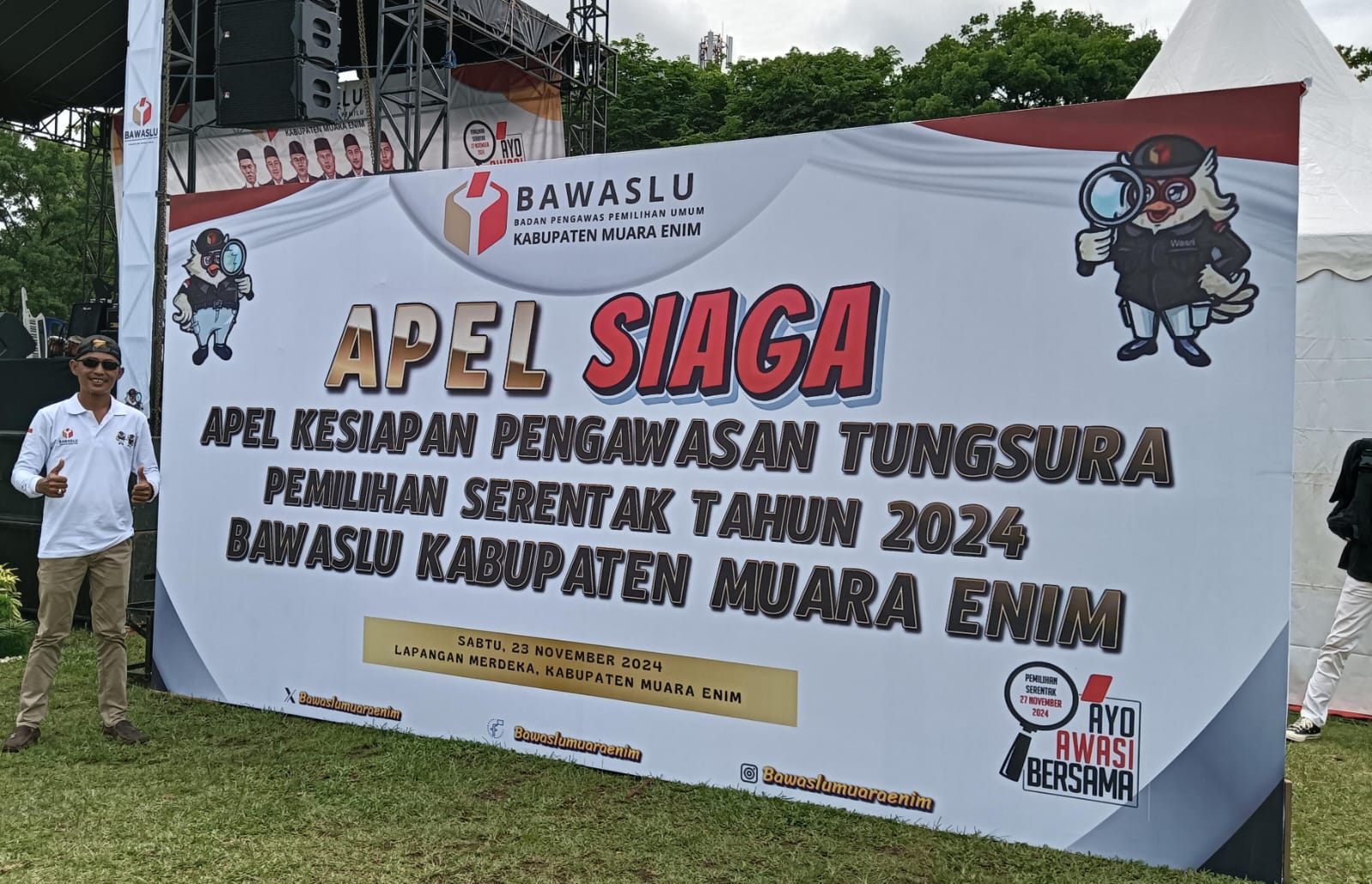 Pj Bupati Muara Enim Hadir Langsung Apel Siaga Pengawasan Pilkada 2024 di Muara Enim