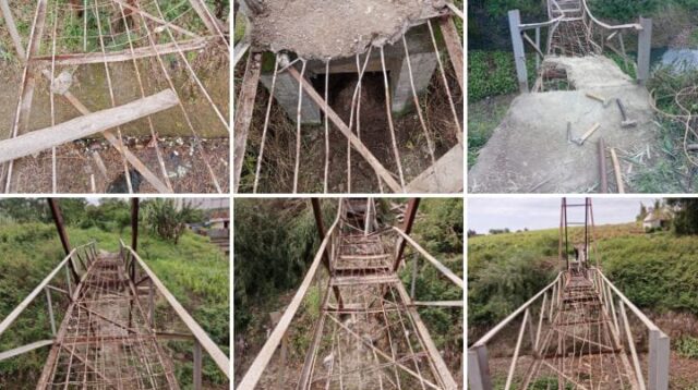MIRIS …!! 10 Tahun Terabaikan Semua Pemerintah Terkait, Jembatan Penghubung Dua Desa Cimerang – Desa Laksanamekar Nyaris Ambruk Parah