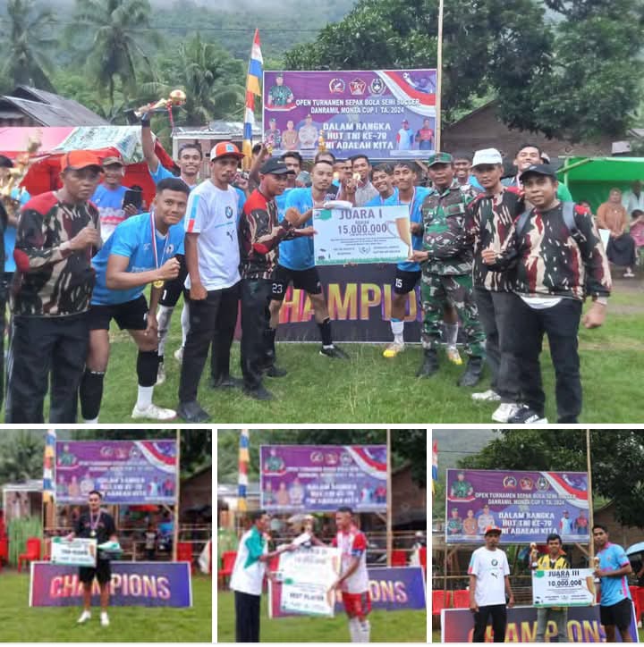 Pertandingan Sepak Bola Semi Soccer Se-Bima Resmi Ditutup, Wadanramil 07/Monta Berikan Hadiah Bagi Para Juara