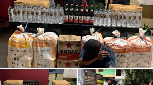Team Opsnal Polsek Rasbar Amankan Pelaku bersama Barang Bukti Miras Ratusan Botol