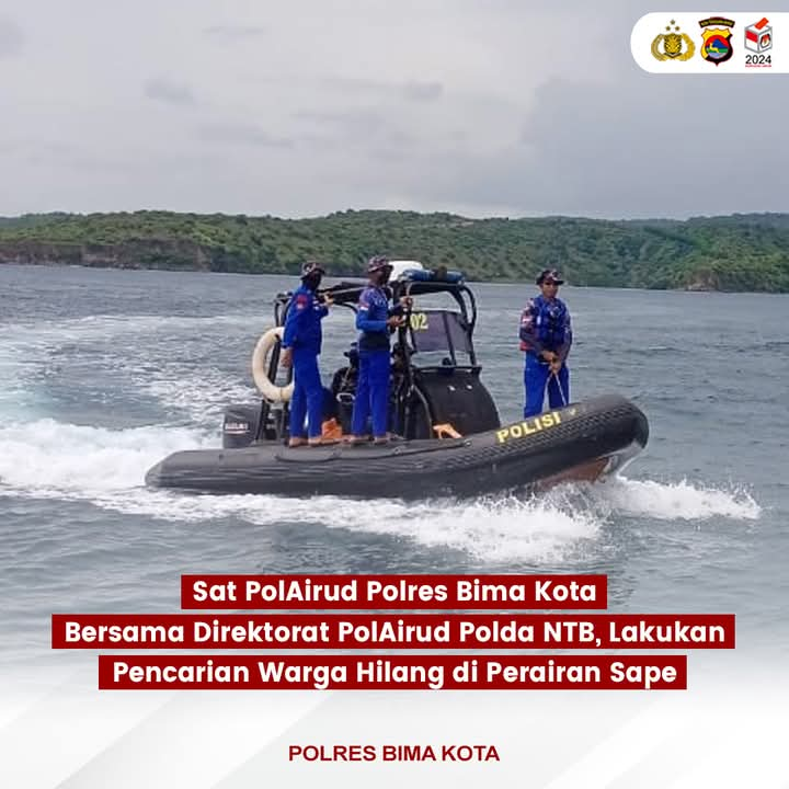 Sat PolAirud Polres Bima Kota Bersama Direktorat Pol Airud Polda NTB Cari Nelayan Hilang di Perairan Sape