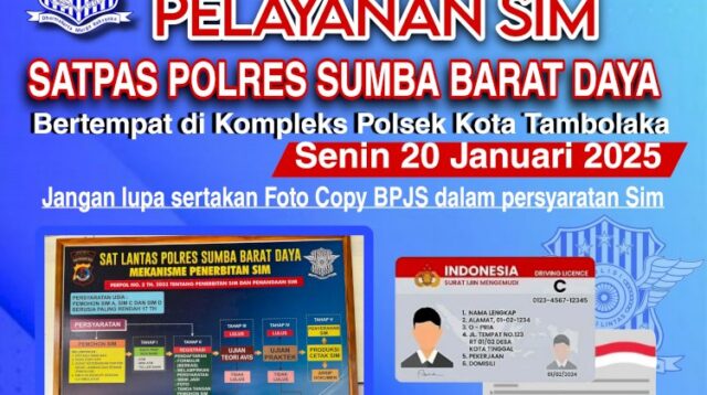 Polres Sumba Barat Daya Resmi Buka Pelayanan SIM Pada Tanggal 20 Januari 2025