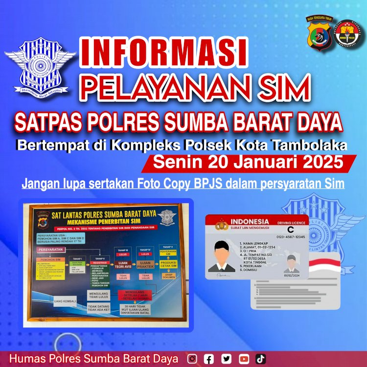 Polres Sumba Barat Daya Resmi Buka Pelayanan SIM Pada Tanggal 20 Januari 2025