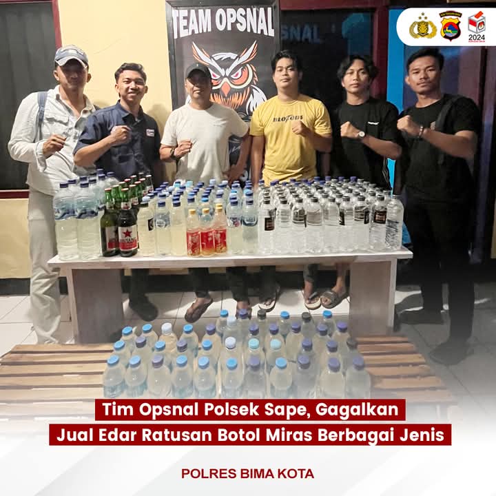 Tim Opsnal Polsek Sape Gagalkan Jual Edar Ratusan Botol Miras Ragam Jenis