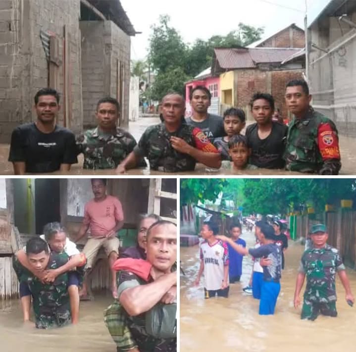 Respon Cepat Koramil 07/Monta Evakuasi Korban Banjir di Desa Sakuru Respon Cepat Koramil 07/Monta Evakuasi Korban Banjir di Desa Sakuru
