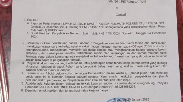 SP2HP Dinilai Merugikan Keadilan, Nenek Petronela Minta Irwasda Polda NTT Periksa AIPDA Agustinus Bria Seran