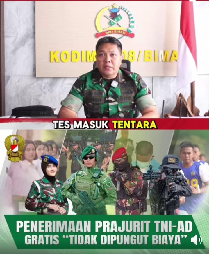 Kodim 1608/Bima Buka Pendaftaran TNI AD Secata PK 2025