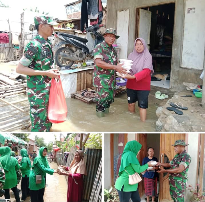 Peduli Korban Banjir, Anggota Kodim 1608/Bima Bersama Persit Bagikan Ratusan Nasi Bungkus