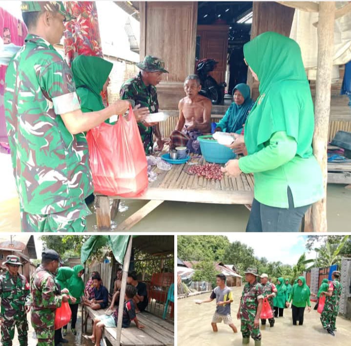 Peduli Korban Banjir, Anggota Kodim 1608/Bima Bersama Persit Bagikan Ratusan Nasi Bungkus