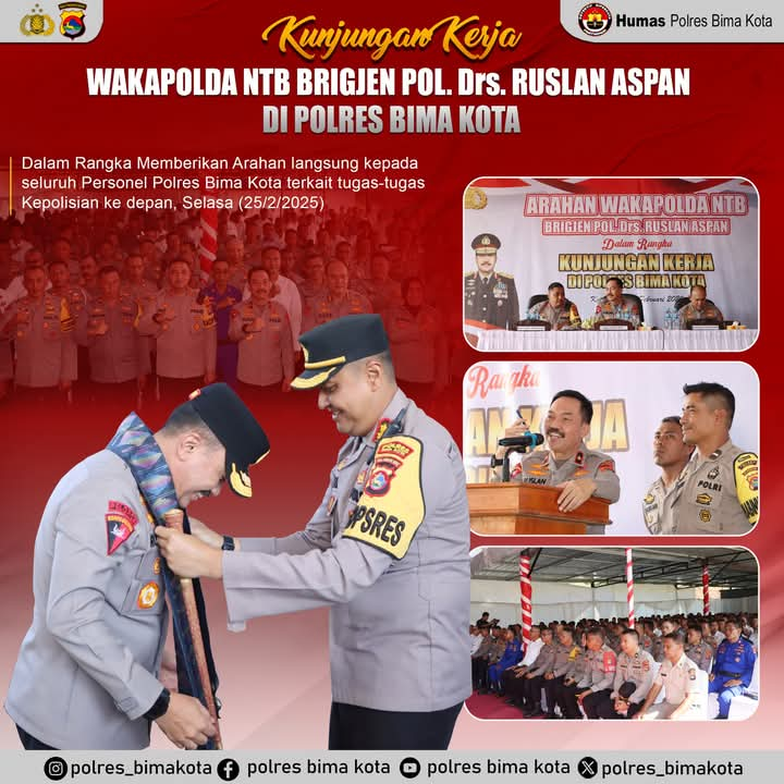 Wakapolda NTB Kunjungi Polres Bima Kota, Beri Arahan Kepada Jajaran