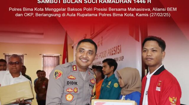 Sambut Ramadhan 1446 H, Polres Bima Kota Gelar Baksos Polri Presisi Bersama BEM dan OKP