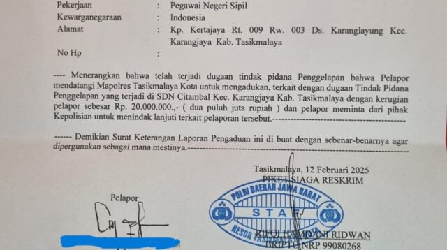 Kepala SD Negeri Citambal Lapor Polisi Soal Dugaan Penggelapan Tabungan Siswa