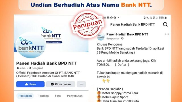 Waspada! Penipuan Berhadiah Mengatasnamakan Bank NTT Marak di Medsos