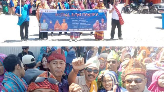 Meriahkan HUT Ke-23 Kota Bima, Lurah Monggonao dan Bhabinkamtibmas Ikut Festival Rimpu Mantika