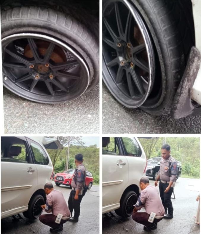Menjadi Polisi Humanis Satuan Lalulintas Polresta Dalam Evakuasi Warga mengalami Ban Bocor di Jln Tanjakan