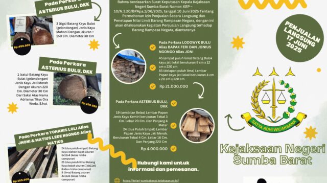 Pengumuman Penjualan Langsung Barang Rampasan Negara oleh Kejaksaan Negeri Sumba Barat