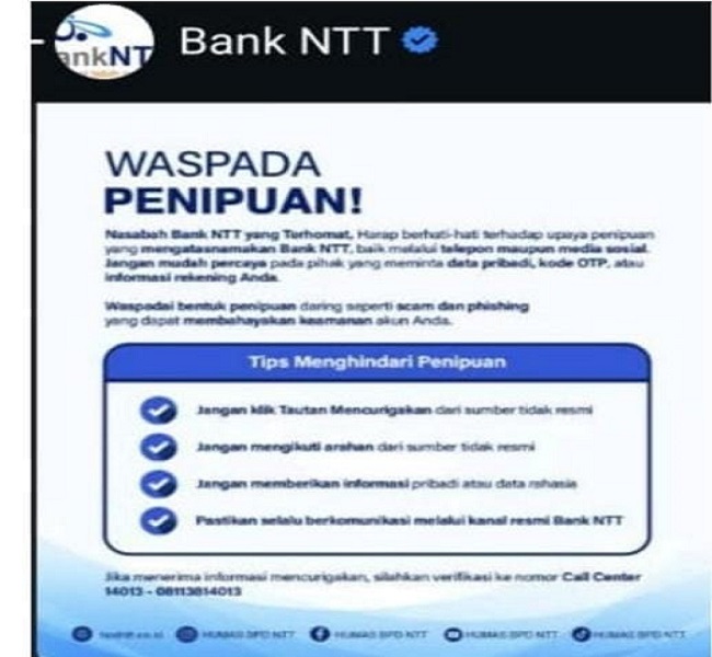 Waspada Penipuan Digital! Bank NTT Ingatkan Nasabah Jangan Asal Klik Tautan
