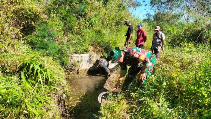 Jelang Musim Tanam, Babinsa dan Warga Desa Laihau Bersihkan Saluran Irigasi