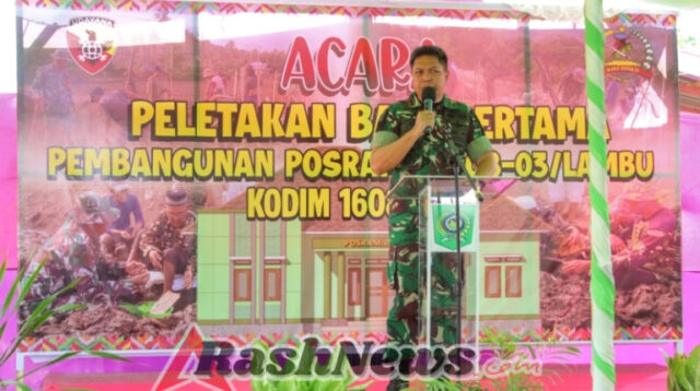Dandim 1608/Bima Resmikan Peletakan Batu Pertama Kantor Posramil Lambu