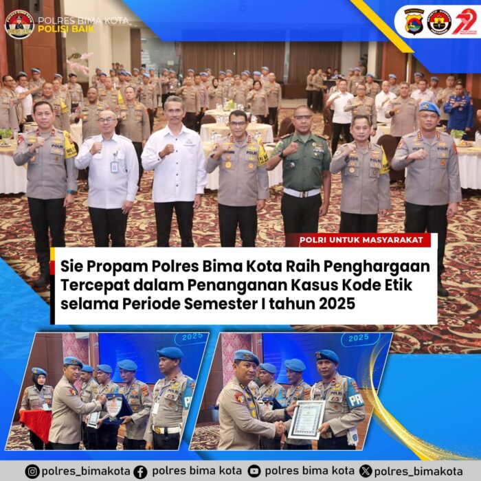 Sie Propam Polres Bima Kota Raih Penghargaan Penanganan Kode Etik Tercepat Semester I 2025