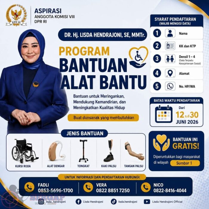 Lisda Hendrajoni sediakan Program Bantuan Alat Bantu Bagi Penyandang disabilitas Secara Gratis