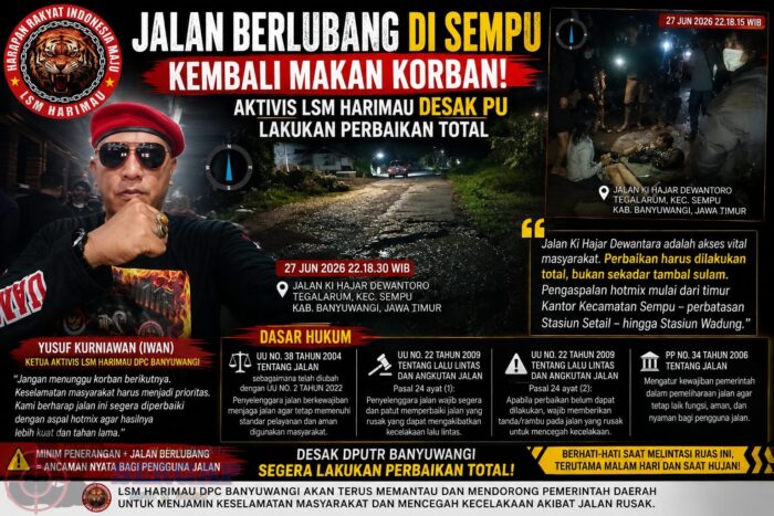 Jalan Berlubang di Sempu Kembali Makan Korban, Aktivis LSM Harimau Desak PU Lakukan Perbaikan Total