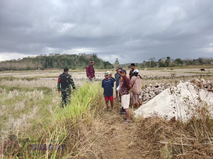 Babinsa Lewa Dampingi Pengecekan Lahan untuk Pembangunan Irigasi Persawahan